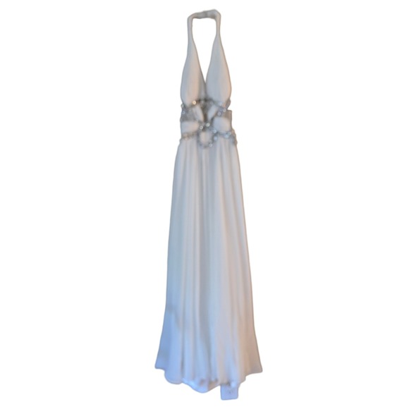 Stunning White Halter Neck Beaded Embellished Formal Gown Dress BICICI & COTY